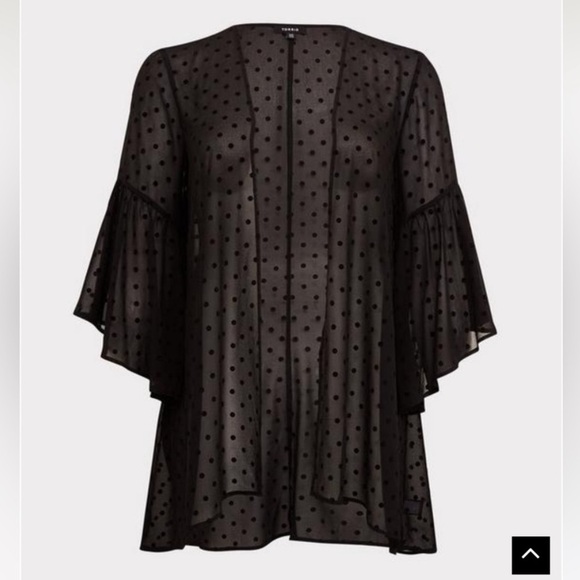 Torrid Black Dot Chiffon Kimono - Size 0 - Picture 2 of 7